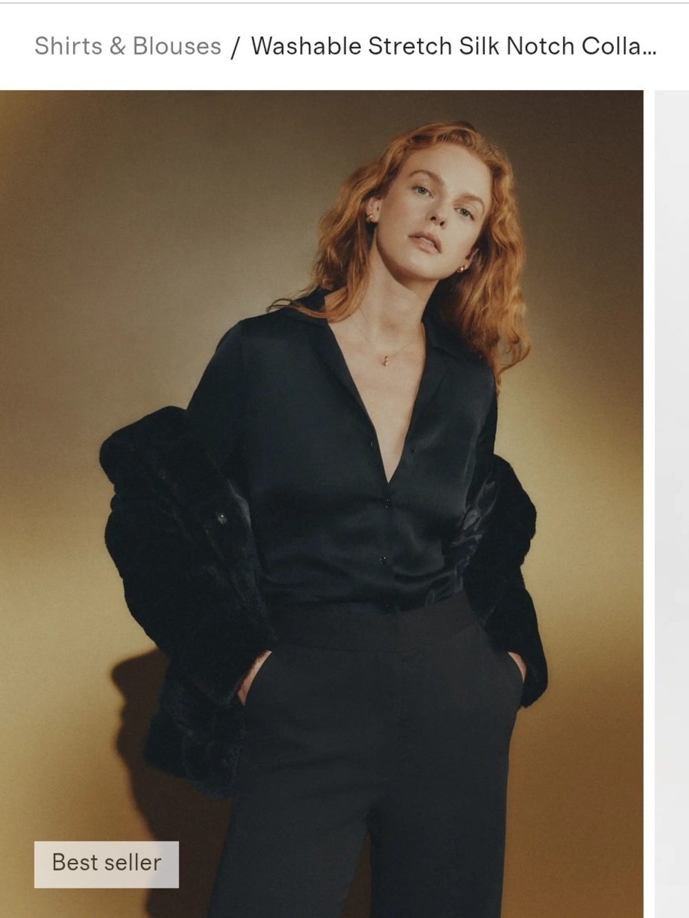 Quince Washable Stretch Silk Notch Collar Blouse